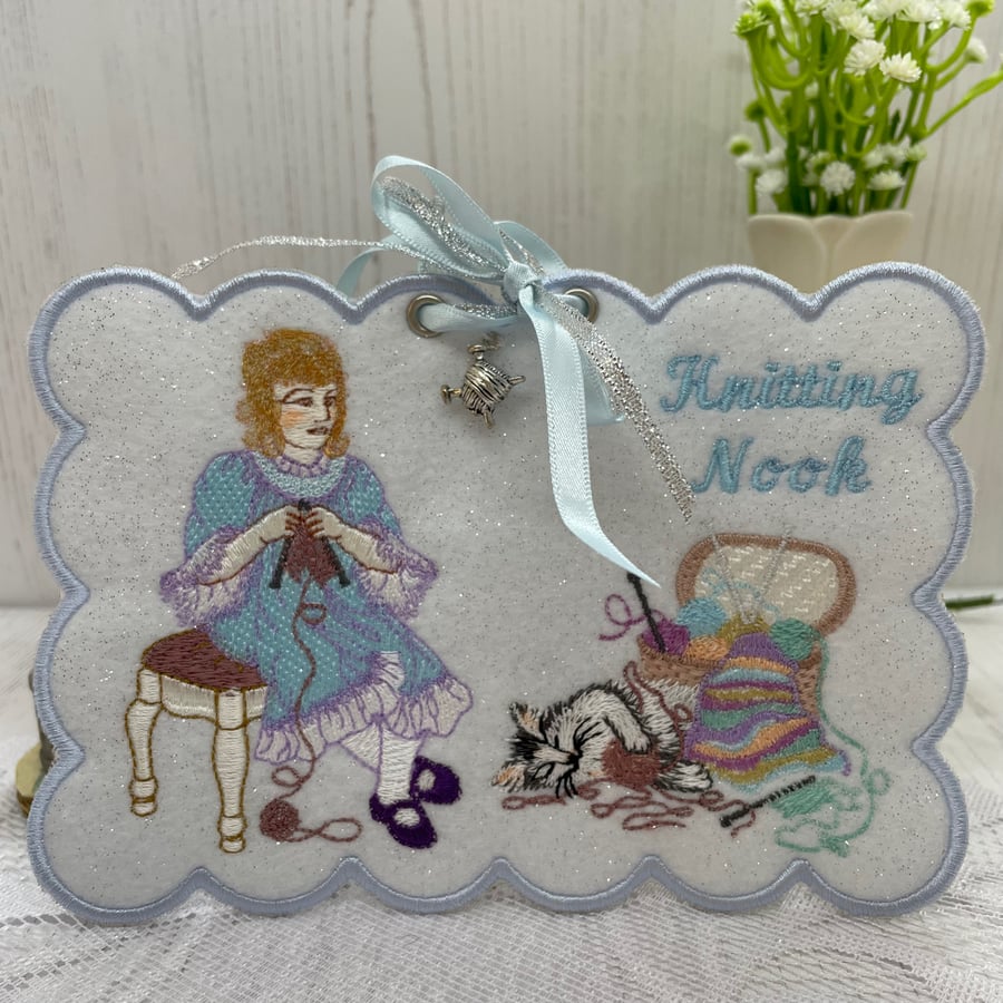 Sewing - Knitting Nook  Embroidered Wall Hanging by Carolee Crafts  PB8 - 0026