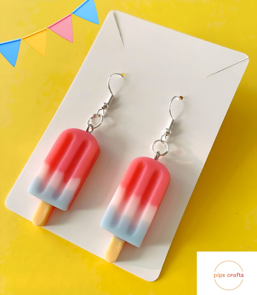 Large Ice Lolly Earrings Pink & Blue, Quirky Fun Jewellery
