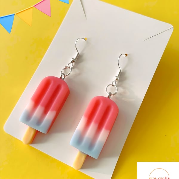 Large Ice Lolly Earrings Pink & Blue, Quirky Fun Jewellery