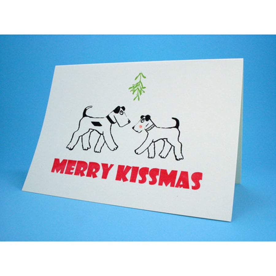 Merry Kissmas Fox Terrier Dogs Christmas Card