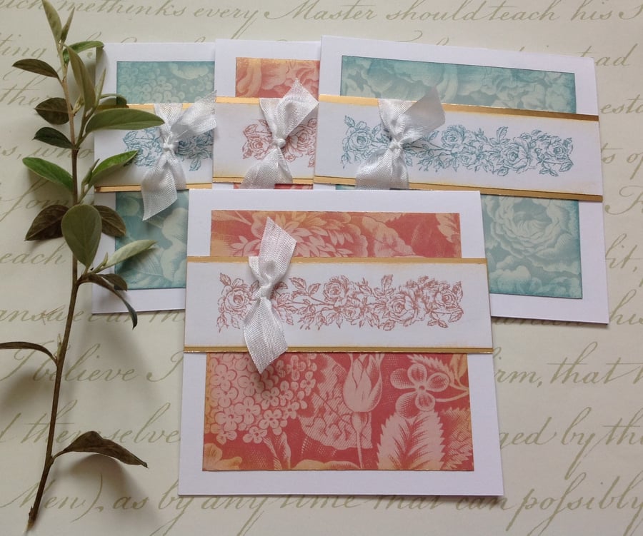 GREETINGS cards, notecards.  ( pack of 4 , blank ) ' Elegant Rose '  