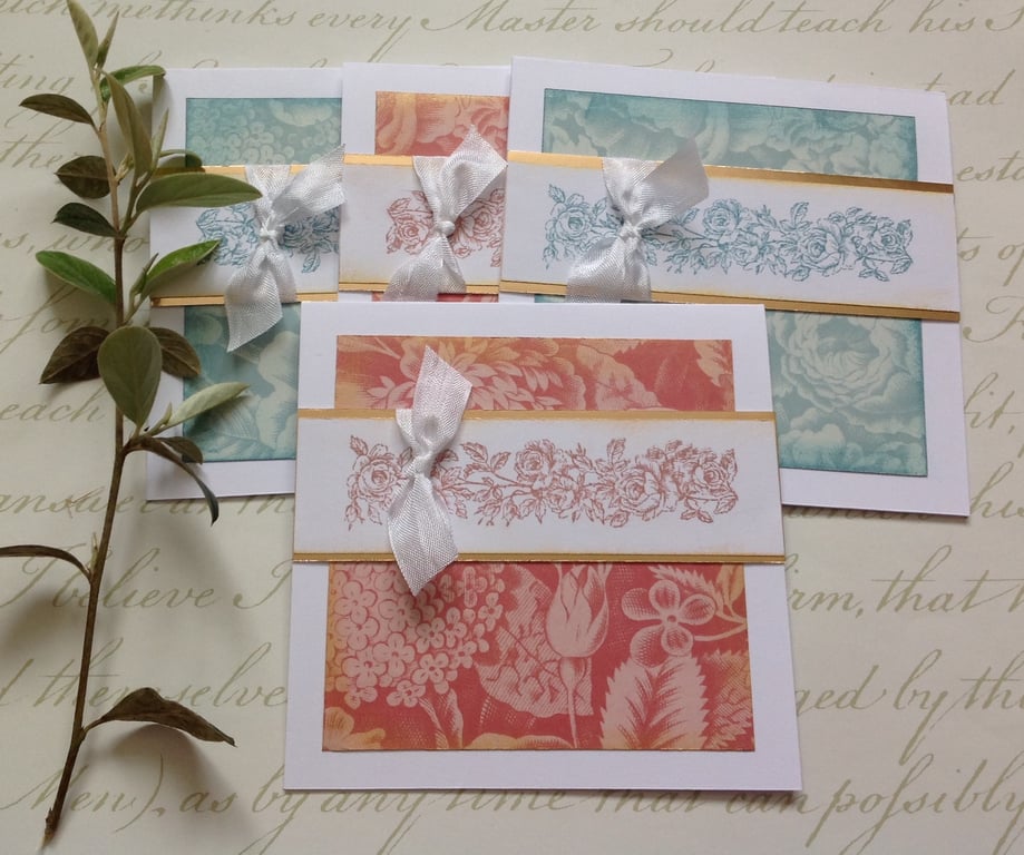 GREETINGS cards, notecards.  ( pack of 4 , blank ) ' Elegant Rose '  