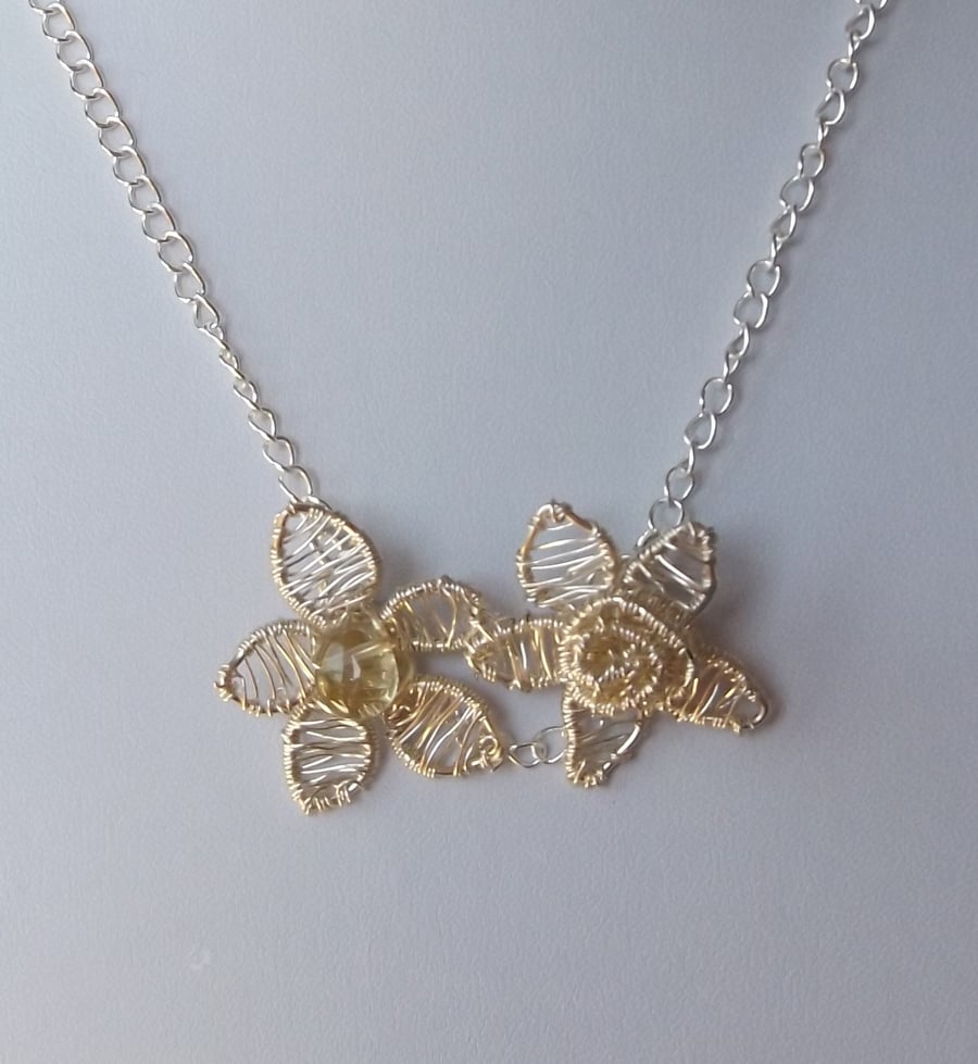 Flower wire wrapped necklace with lemon quartz