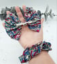 Raspberry pink, teal, clip on bow, scrunchie,  matching set, free UK delivery.   - Image 3