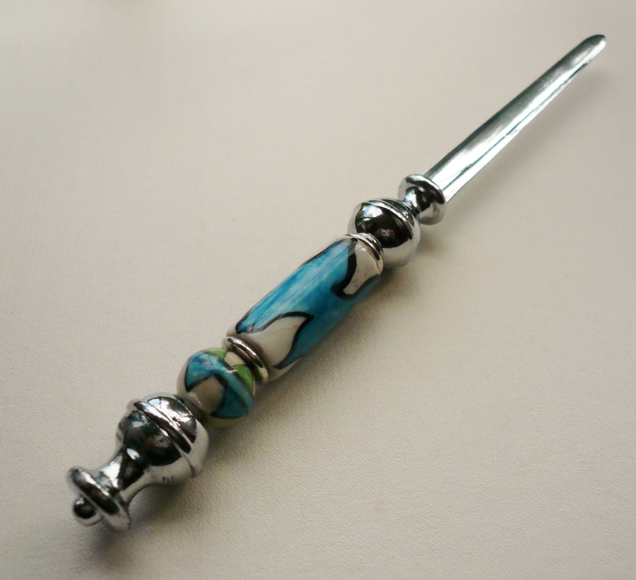Blue and Cream Ceramic Bead Paper Knife Letter Opener   KCJ787