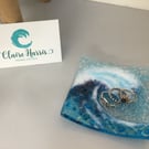 Fused Glass Crashing Wave Turquoise, Trinket Dish.