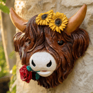Hand Painted Highland Cow Wall Plaque Outdoor Garden Wall Art with Flowers