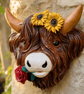 Hand Painted Highland Cow Wall Plaque Outdoor Garden Wall Art with Flowers