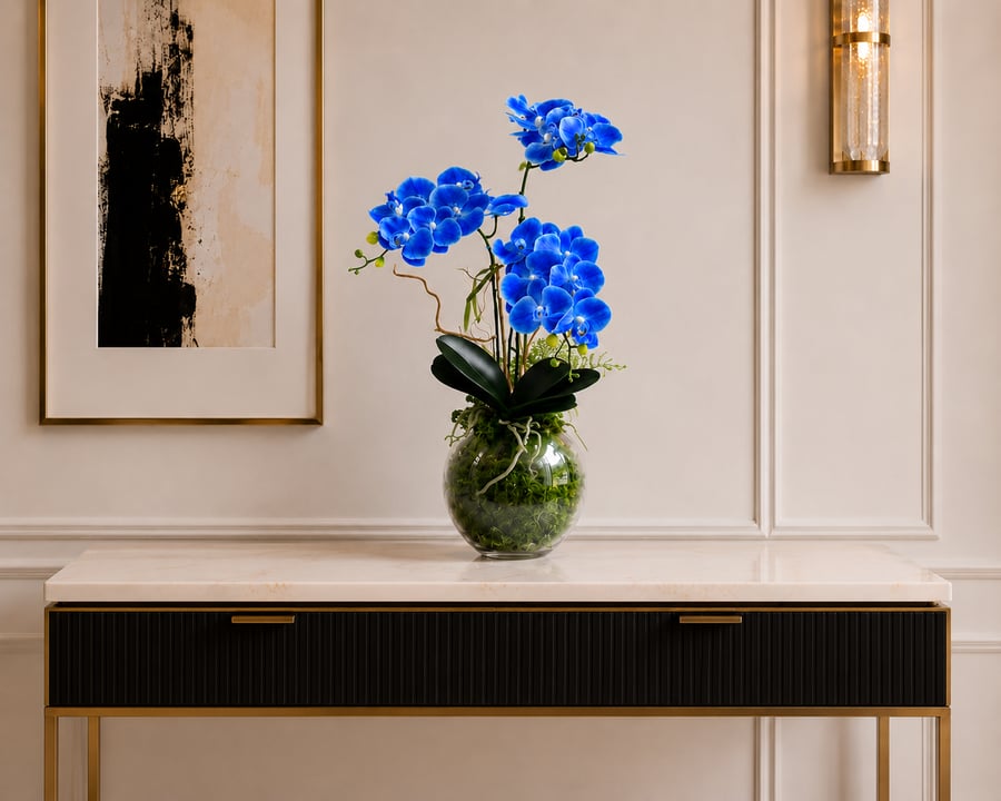 Luxury Blue Artificial Orchid Arrangement – Chic & Elegant Home Décor