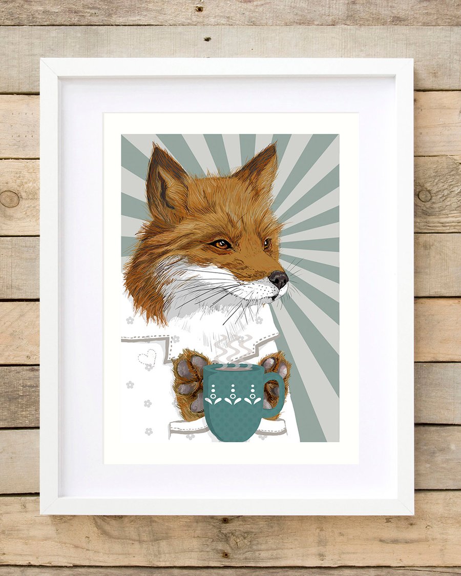 Fox gift idea - woodland themed Scandi art - Tea gift idea