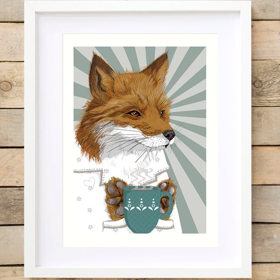 Fox gift idea - woodland themed Scandi art - Tea gift idea