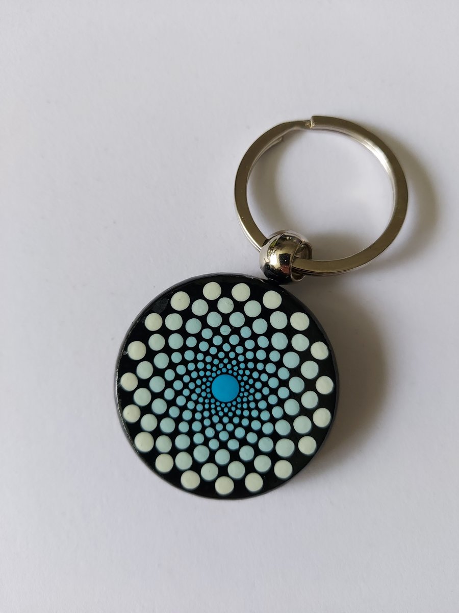 Wood Keyring With Hand Painted Dot Art