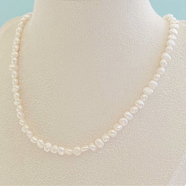 Baroque White Freshwater Pearl Necklace in Sterling Silver
