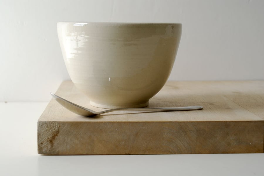 One high sided stoneware pottery bowl - glazed in simply clay