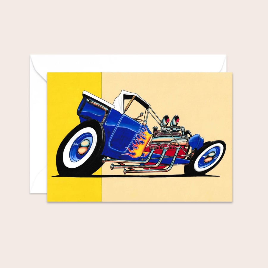Hot Rod Greeting Card: Hand Drawn Illustration for a Car Lover (401)