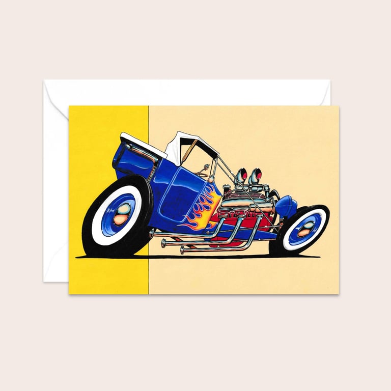 Hot Rod Greeting Card: Hand Drawn Illustration for a Car Lover (401)