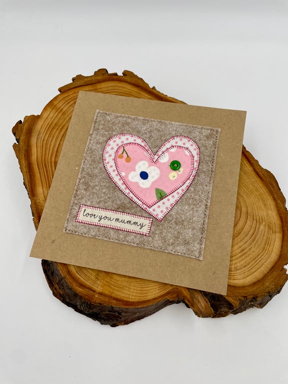 Pretty pink appliqué hearts Mother's Day card