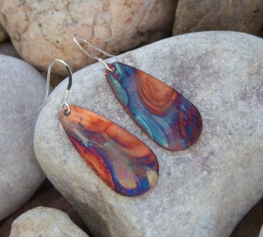 Flame Painted Copper Oval earrings