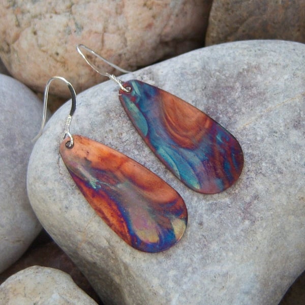 Flame Painted Copper Oval earrings