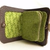 Green Foliage Needle Case - Brown Leather  - Needle Book - Sewing Gift
