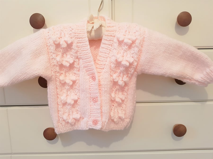 Hand Knitted Pale Pink Baby Cardigan 6- 12 months