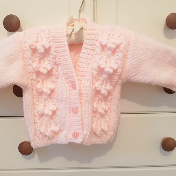 Hand Knitted Pale Pink Baby Cardigan 6- 12 months