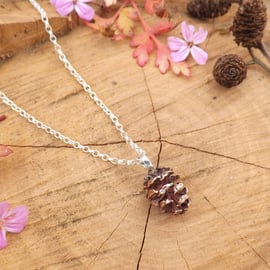 Handmade Pink Bronze Pinecone Necklace