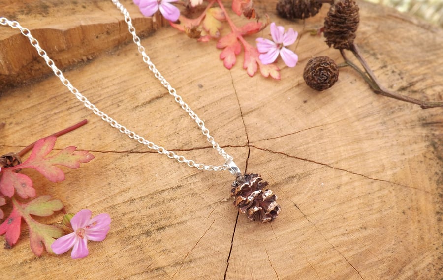 Handmade Pink Bronze Pinecone Necklace