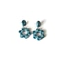 Retro Styled Stud and Drop Blue Gingham Check Flower Shaped Earrings - Image 3