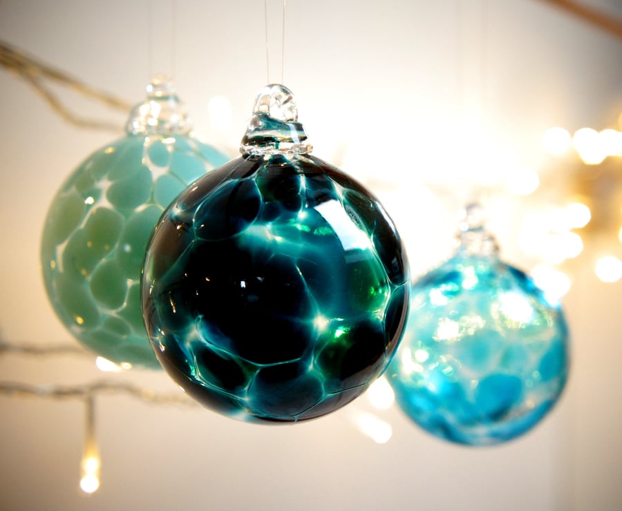 Mini Forest Green Handmade Blown Glass Christmas Bauble