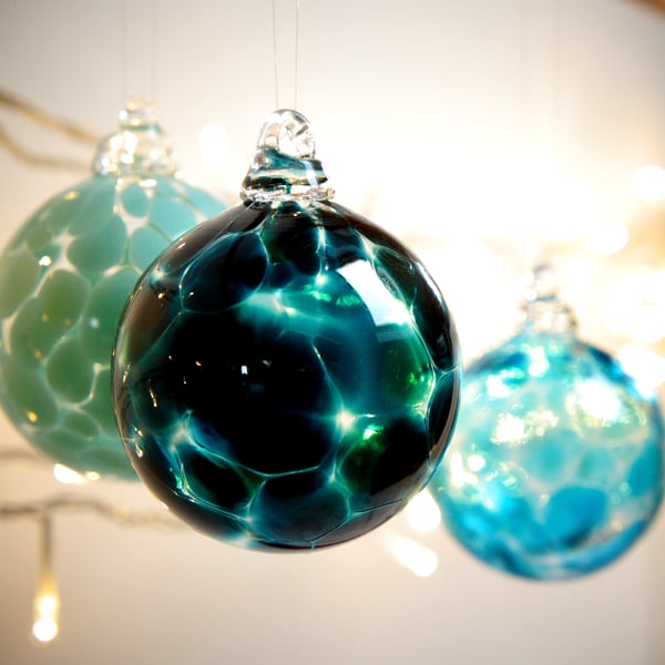 Mini Forest Green Handmade Blown Glass Christmas Bauble