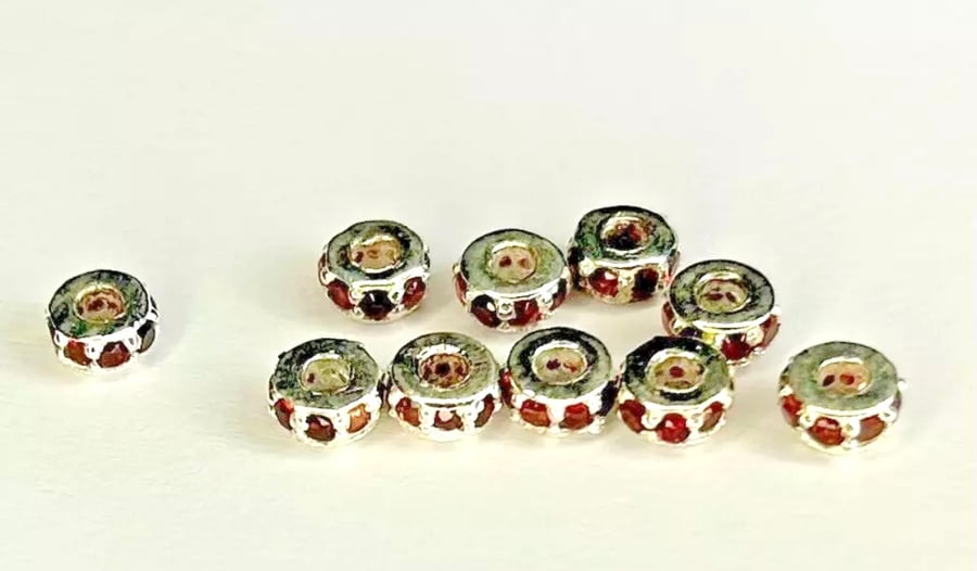 (1 Pc) Sterling Silver 4mm Garnet Encrusted Spacer. For Jewellery Making Project