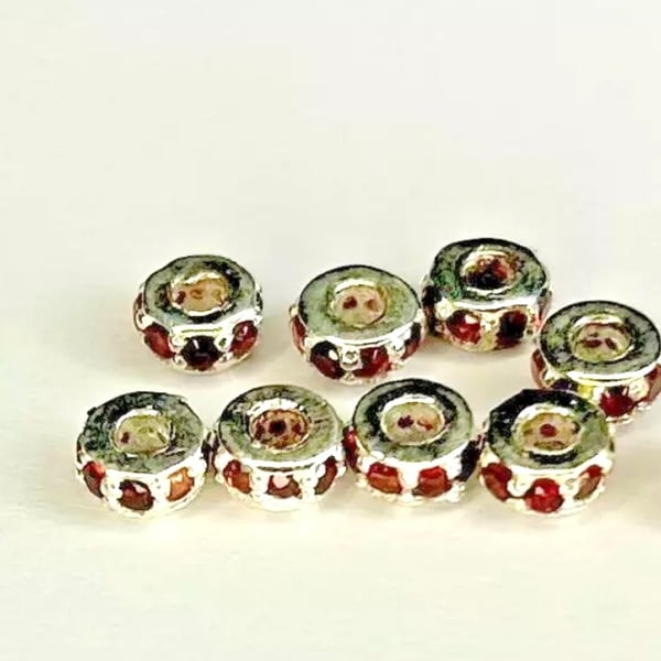 (1 Pc) Sterling Silver 4mm Garnet Encrusted Spacer. For Jewellery Making Project