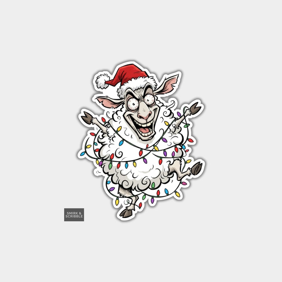 Image of Unique Funny Christmas Sticker Xmas Decal For Adults - Excited Sheep 