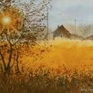 Barns and Sunset . Original Watercolour 15x11 inches. (unframed)