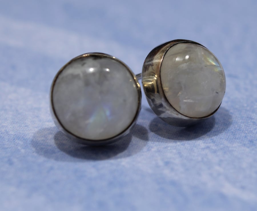 Natural Moon Stone and Sterling Silver Stud Earings