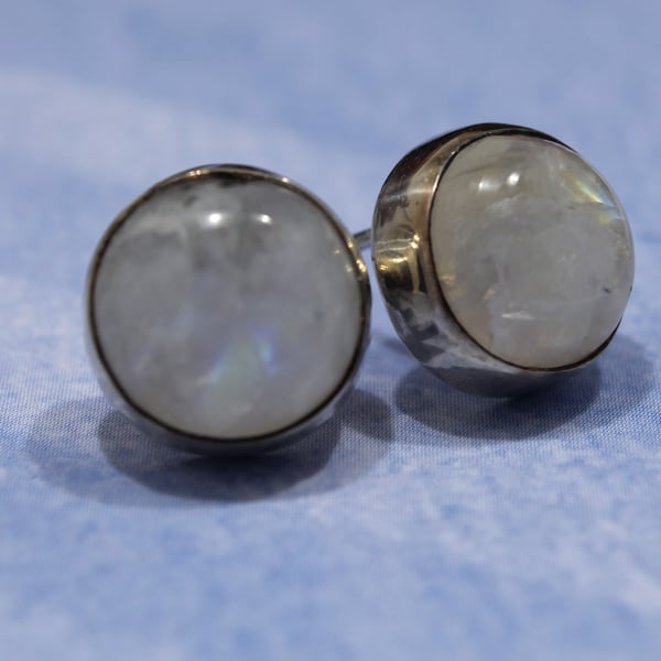 Natural Moon Stone and Sterling Silver Stud Earings