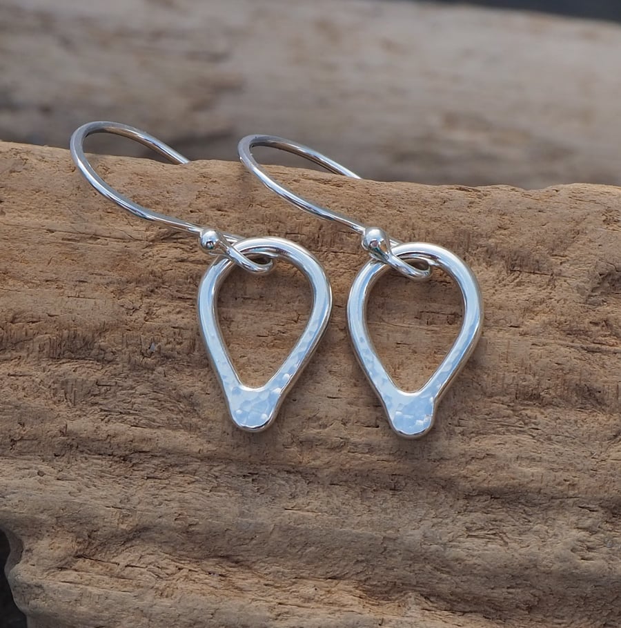 Silver dangle earrings, teardrop earrings, hammered silver