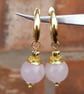 Gold plated earrings with natural rose quartz beads, handmade earrings - Image 5
