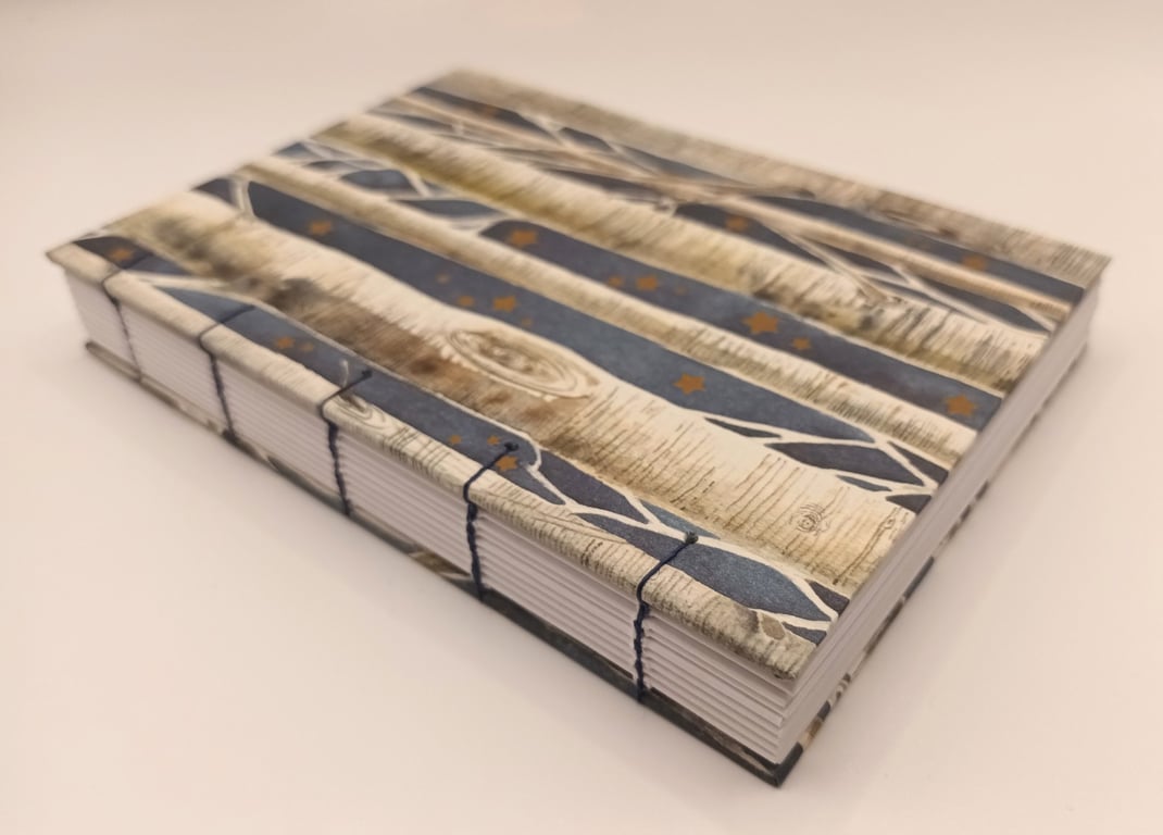 Hand bound, A6, Birch Trees and Stars cover, Journal, Notebook