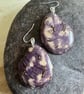 Purple striped Tagua nut large earrings  - Image 3