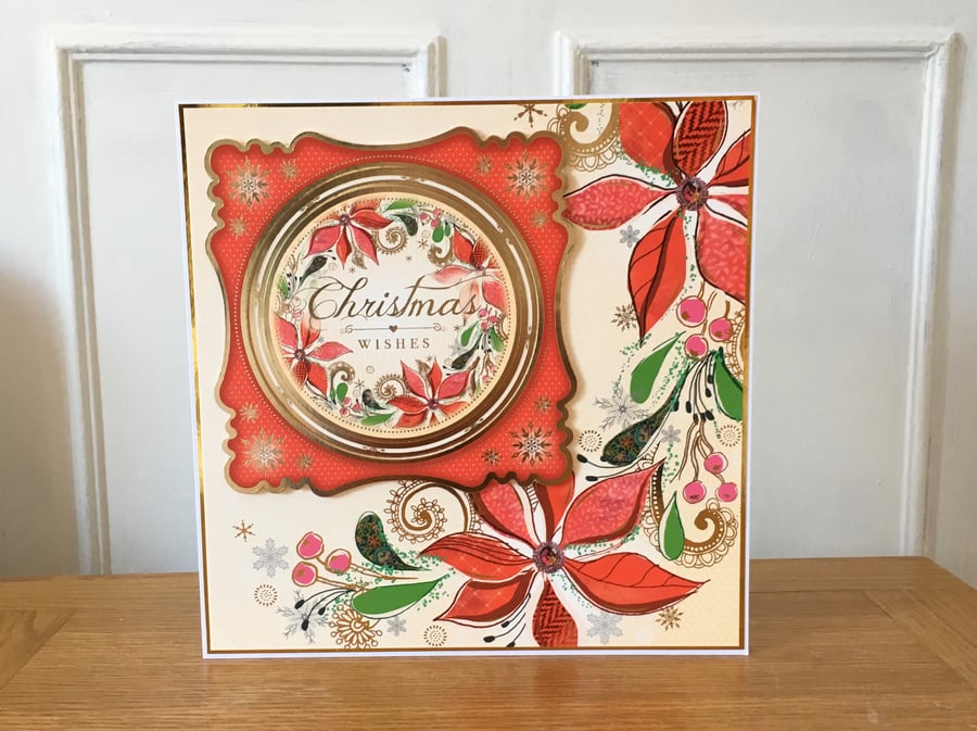 Poinsettia Christmas Card - Large Card 8 inches x 8 inches
