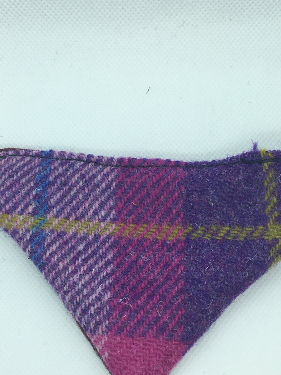 Slide on Dog Bandana Pink and Lilac check Harris Tweed With tweed reverse