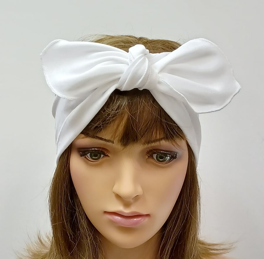 White self tie headband wide head scarf rockabilly hair scarf hair wrap
