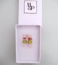  Peach & Rose Quartz Small Drop Earrings Czech Glass Floral Bead, - Image 7