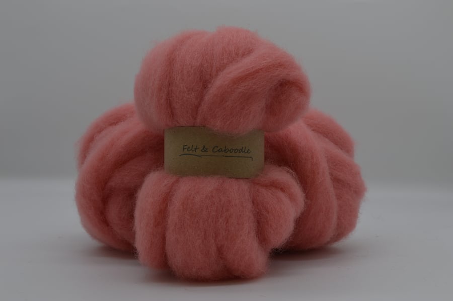 Salmon Pink Carded Corriedale wool fibre