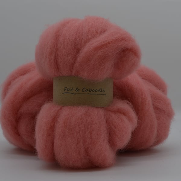 Salmon Pink Carded Corriedale wool fibre