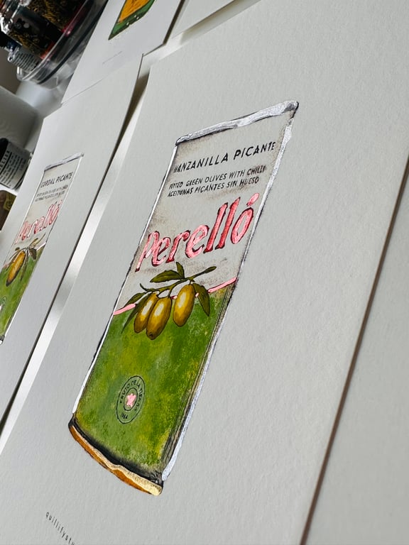 Hand Finished Watercolour Art Print - Manzanilla Green Olives 