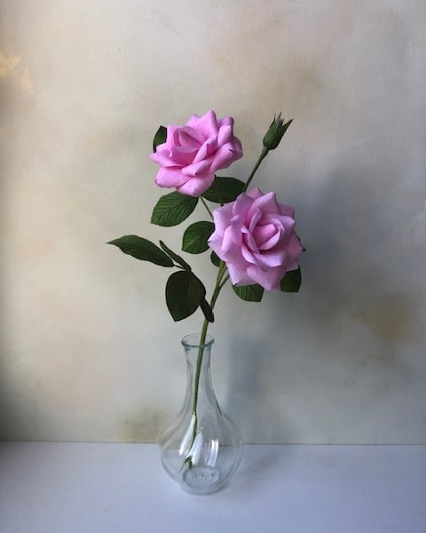 Paper flowers - pink rose branch