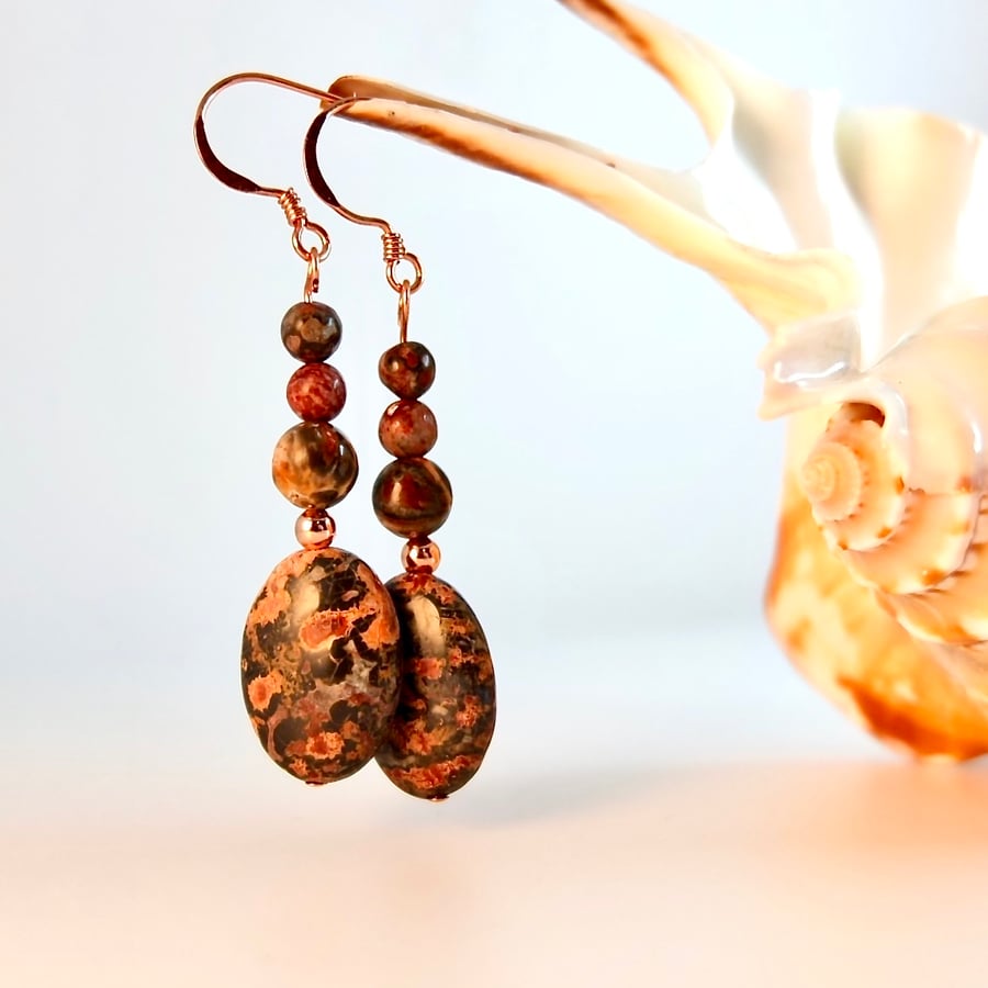Leopardskin Jasper Earrings With Copper - Handmade In Devon